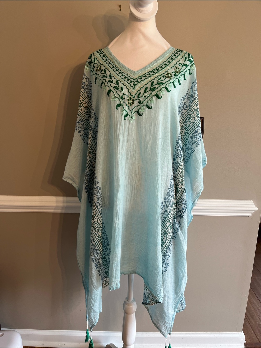 Shoreline Light Blue Swim Coverup with Green Embroidery
